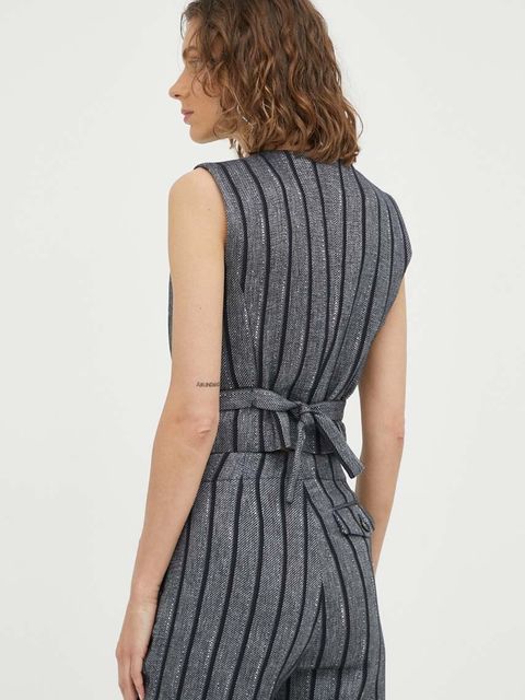 Day Birger et Mikkelsen kamizelka z domieszką lnu kolor szary jednorzędowa - zdjęcie produktu nr 2