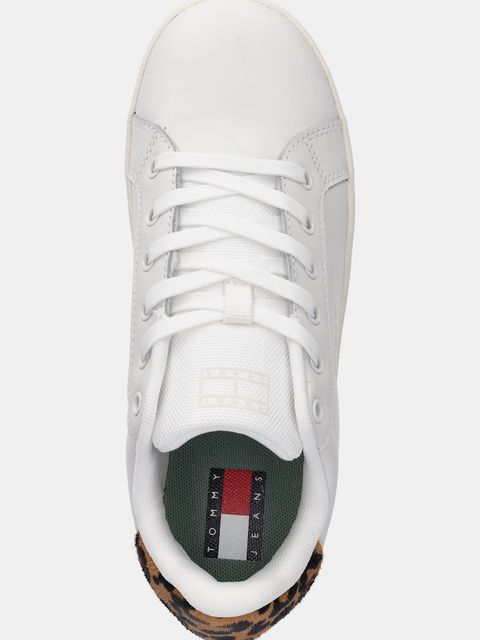 Tommy Jeans sneakersy skórzane TJW FLATFORM LEOPARD SNEAKER damskie kolor biały EN0EN02930
