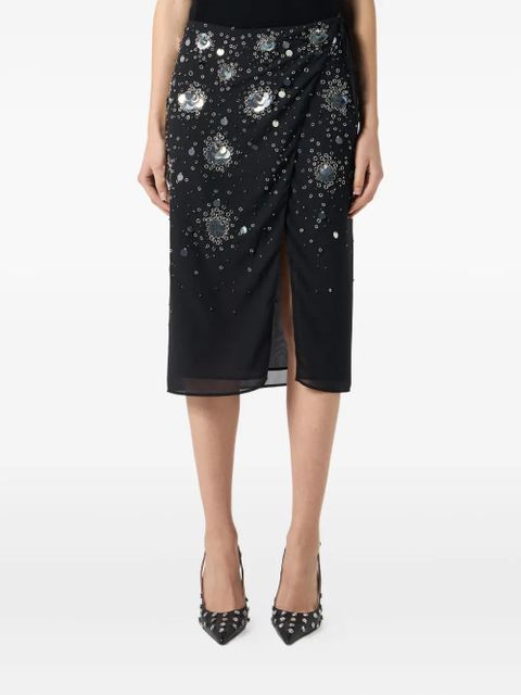 Blumarine embroidered-sequins wrap mid skirt - Black