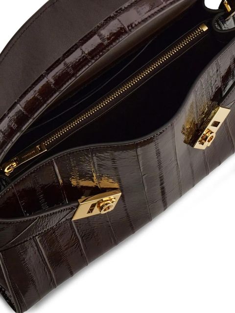 Ferragamo medium Hug Gancini-buckles eel-skin shoulder bag - Brown