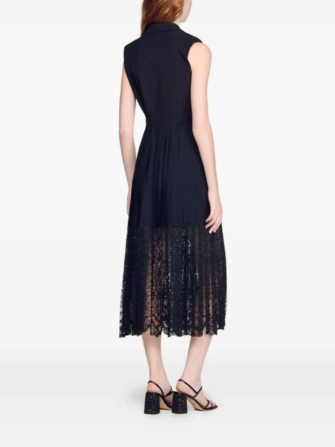 SANDRO pleated lace midi dress - Black