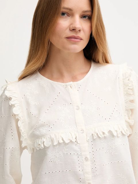 Hoss Intropia koszula z domieszką lnu damska kolor beżowy regular 6282665