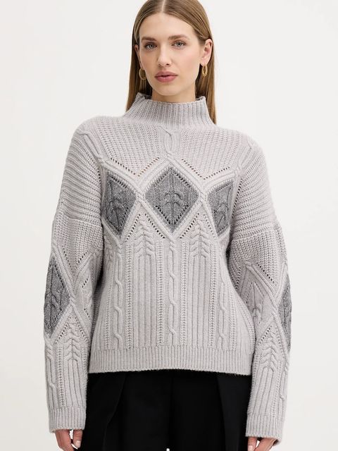 Twinset sweter z dodatkiem wełny damski kolor szary z golfem 252TT3290 - zdjęcie produktu nr 1