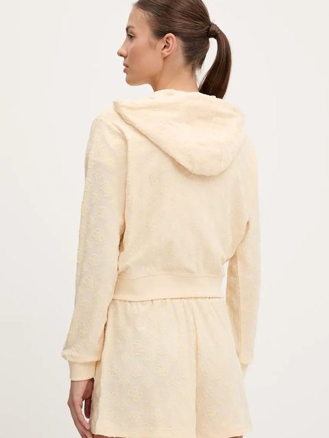 Guess bluza PEONY damska kolor beżowy z kapturem wzorzysta V5GQ00 KCT02