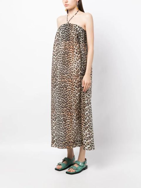 GANNI leopard-print halterneck maxi dress - Brown