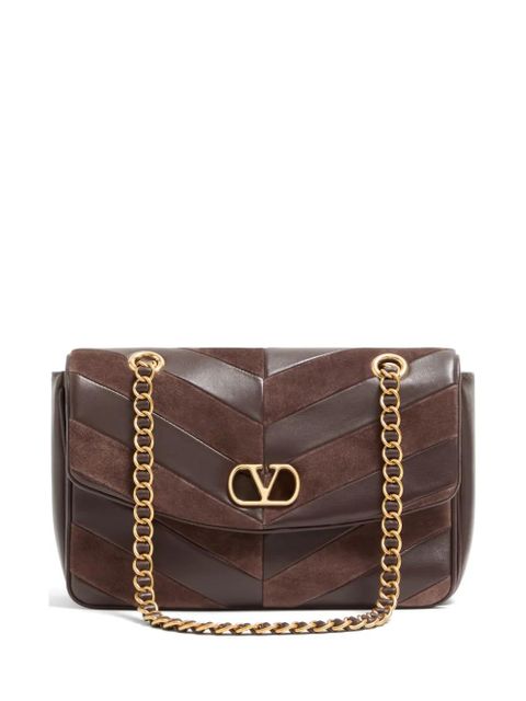 Valentino Garavani Djuna medium chain bag in suede and nappa with chevron pattern - Brown - zdjęcie produktu nr 1