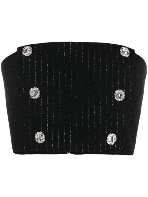 Alessandra Rich pinstripe crystal-embellished crop top - Black - zdjęcie produktu nr 1
