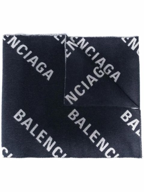 Balenciaga logo-print wool scarf - Black