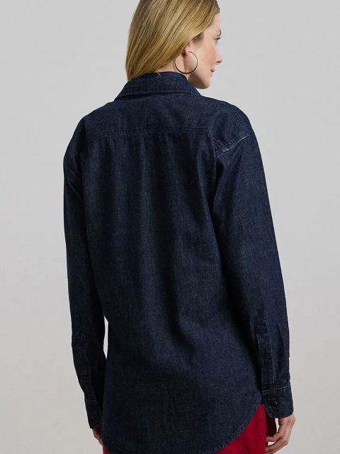 Lauren Ralph Lauren koszula jeansowa damska kolor niebieski relaxed z kołnierzykiem klasycznym 200957620