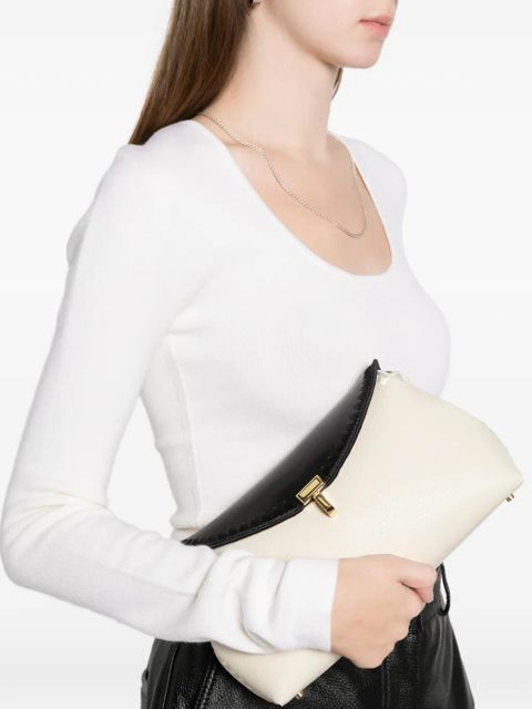 TOTEME T-lock embroidered leather clutch bag - Neutrals