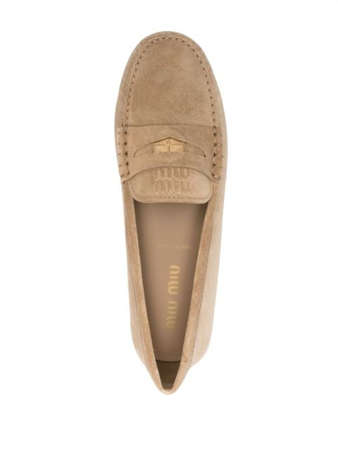 Miu Miu embossed-logo suede loafers - Brown