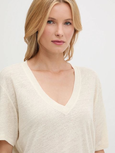 BOSS Orange t-shirt lniany kolor beżowy 50538645