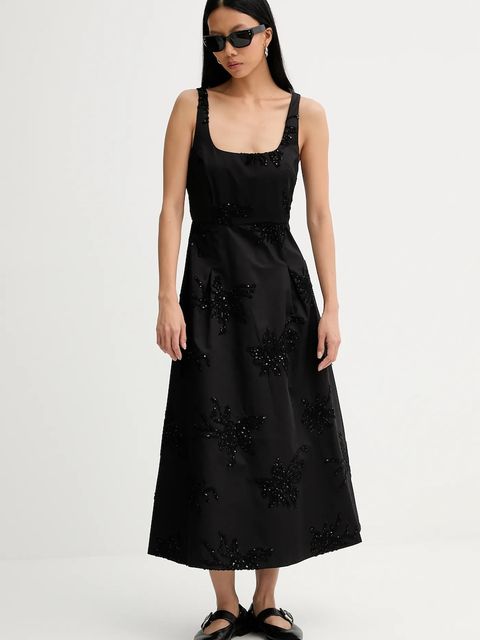 MUNTHE sukienka bawełniana RONIA kolor czarny midi rozkloszowana 254135025401