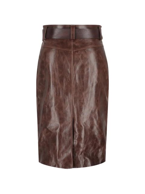 Saint Laurent belted leather midi skirt - Brown - zdjęcie produktu nr 2