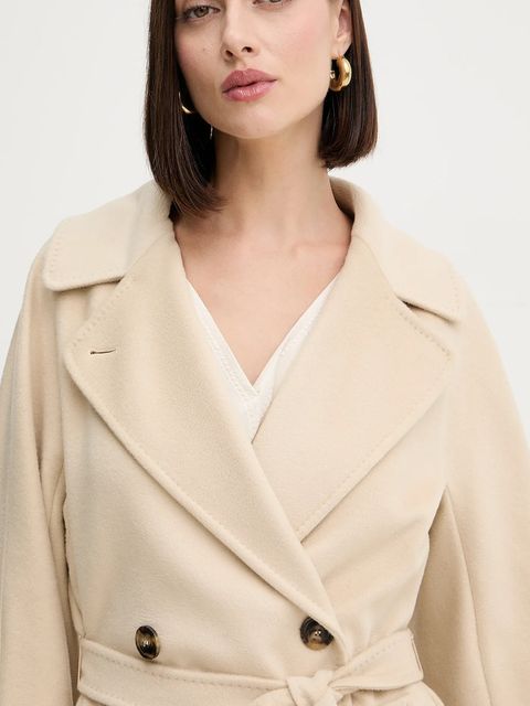Weekend Max Mara płaszcz wełniany RESINA damski kolor beżowy przejściowy oversize 2525016031600