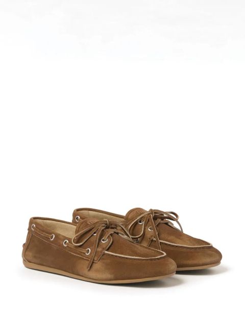 Miu Miu logo-embossed suede loafers - Brown