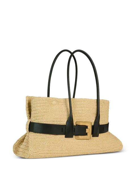 Balmain large Anthem bag in smooth leather and crochet - Neutrals