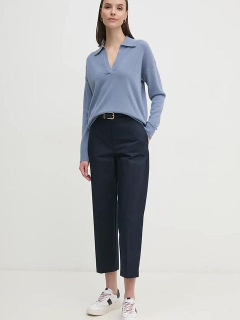 Tommy Hilfiger spodnie damskie kolor granatowy proste high waist WW0WW40504