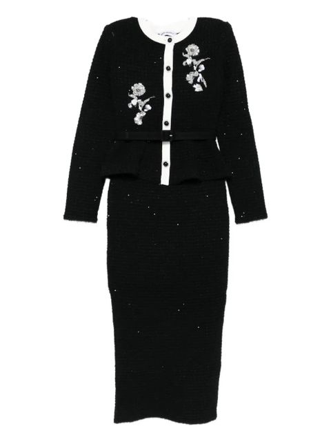 Self-Portrait floral-embellished knitted midi dress - Black - zdjęcie produktu nr 1