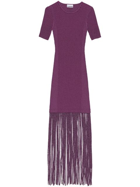 GANNI fringed ribbed-knit dress - Purple - zdjęcie produktu nr 1
