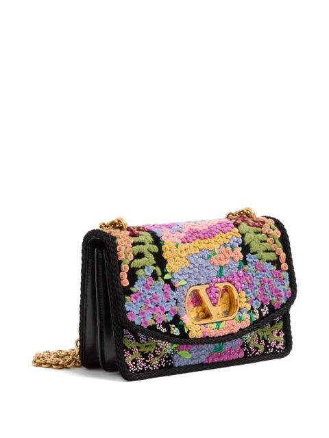 Valentino Garavani floral embroidered mini shoulder bag - Black