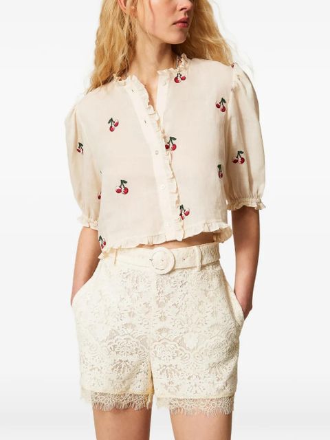 TWINSET lace-embellished belted shorts - Neutrals - zdjęcie produktu nr 2