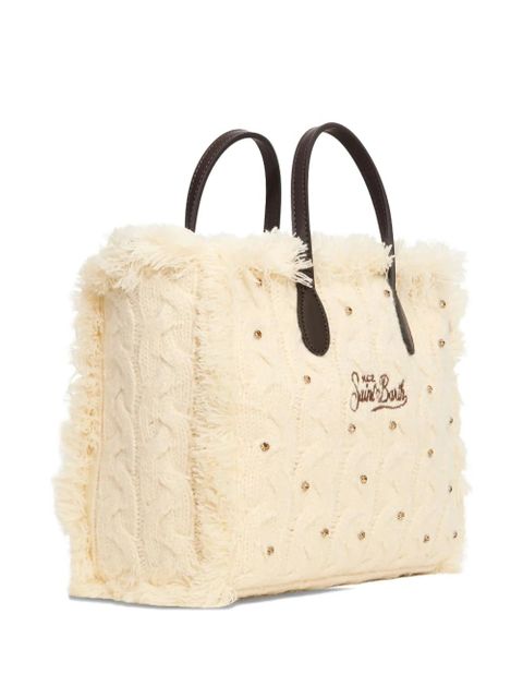 MC2 Saint Barth Colette cable-knit fringed tote bag - White
