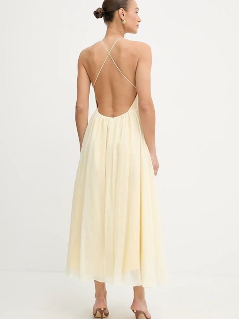 Bardot sukienka kolor żółty maxi rozkloszowana 59963DB