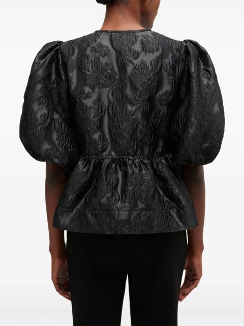 GANNI puff-sleeve bow top - Black