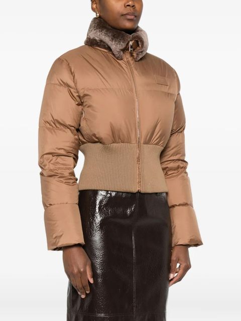 FENDI shearling-collar padded jacket - Brown