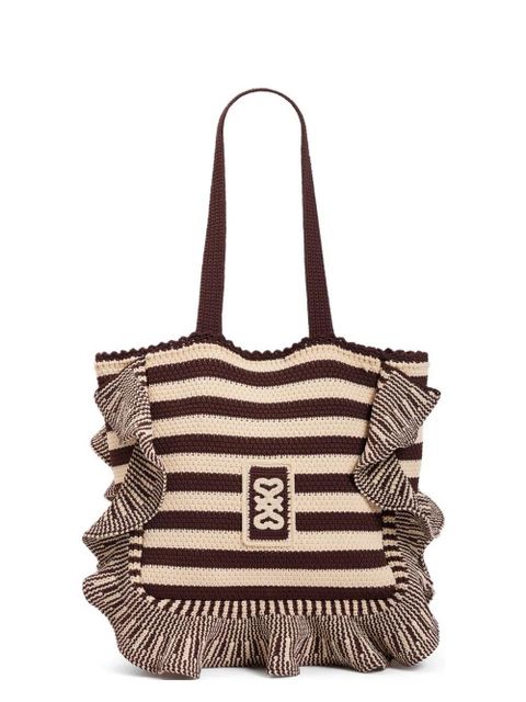 SANDRO striped ruffled-detail tote bag - Brown - zdjęcie produktu nr 1