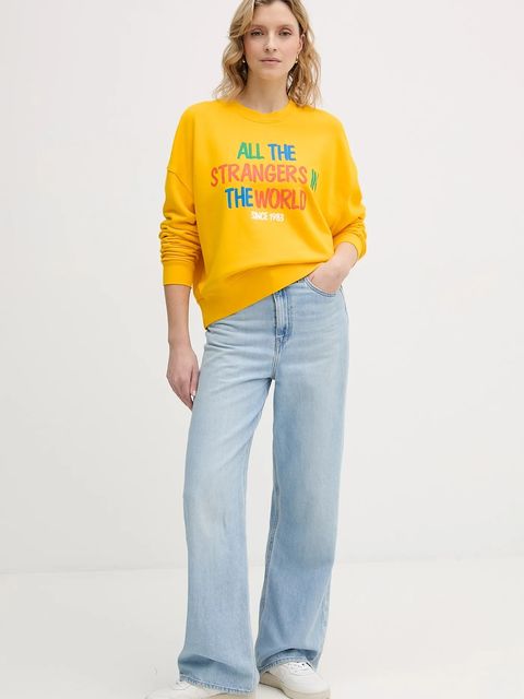 United Colors of Benetton bluza bawełniana dziecięca x Stranger Things damska kolor żółty wzorzysta 33NVD10BB