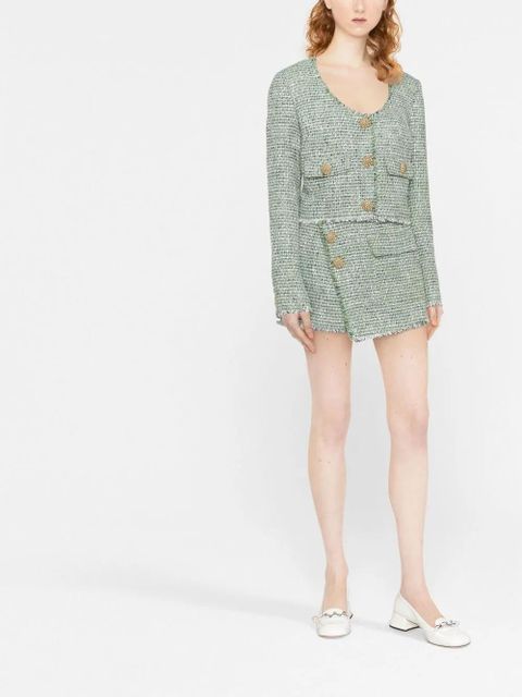 Self-Portrait tweed scoop-neck jacket - Green - zdjęcie produktu nr 2