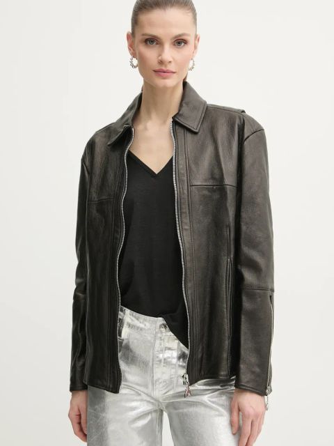 Patrizia Pepe kurtka skórzana kolor czarny przejściowa 8O0160 L143