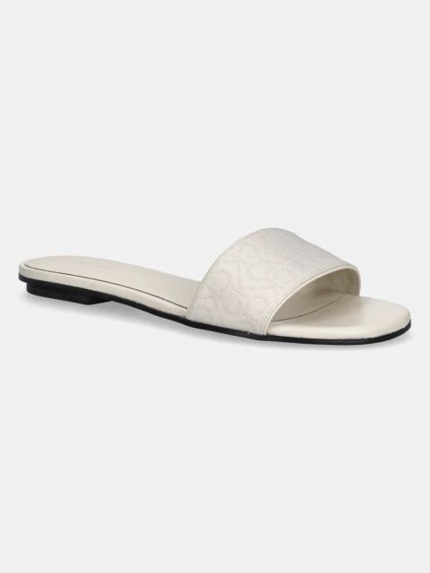 Calvin Klein klapki FLAT SLIDE - JACQ damskie kolor beżowy HW0HW02388