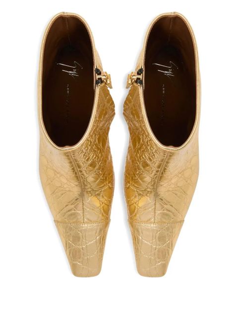 Giuseppe Zanotti 90mm Janiee crocodile-print square-toe boots - Gold