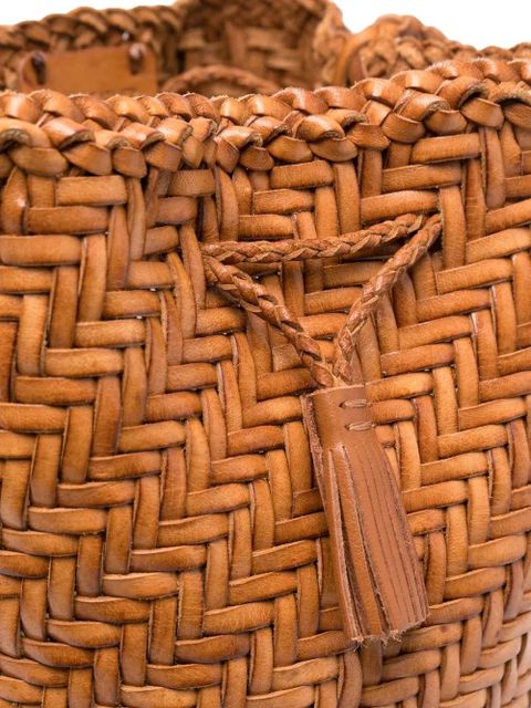 DRAGON DIFFUSION Pompom Double Jump woven bucket bag - Brown