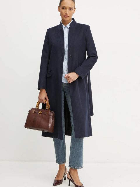 Karl Lagerfeld płaszcz wełniany kolor granatowy przejściowy A1W15020