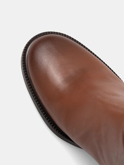 Tommy Hilfiger kozaki skórzane STACKED HEEL LEATHER LONG BOOT damskie kolor brązowy na słupku FW0FW08865