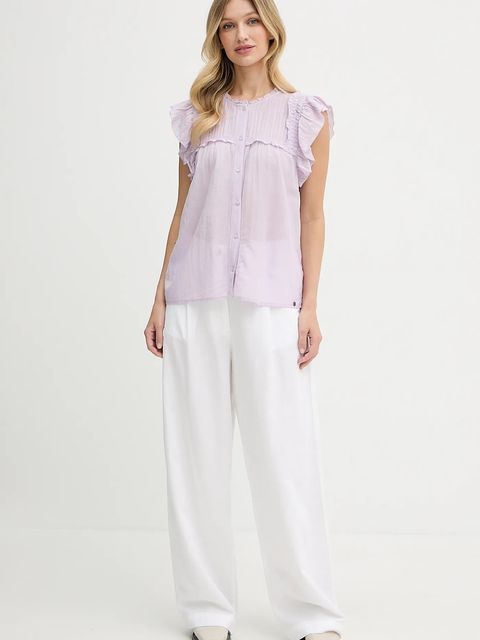 Pepe Jeans koszula damska kolor fioletowy regular z kołnierzykiem klasycznym PL305101 - zdjęcie produktu nr 2