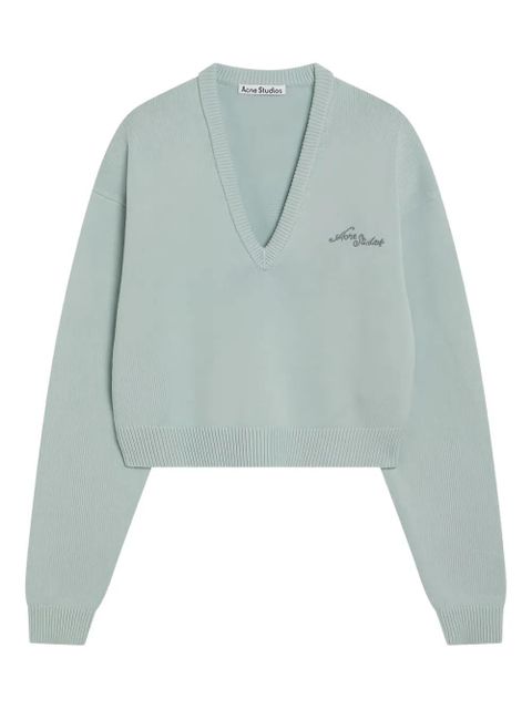 Acne Studios v-neck embroidery-logo sweatshirt - Green - zdjęcie produktu nr 2