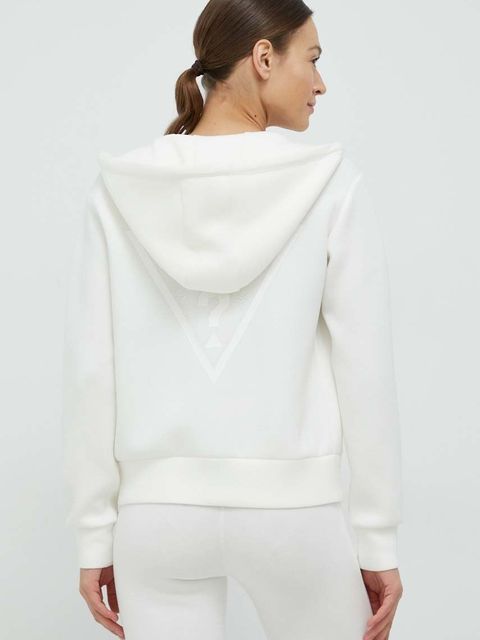 Guess bluza ALLIE damska kolor beżowy z kapturem z nadrukiem V3RQ11 K7UW2