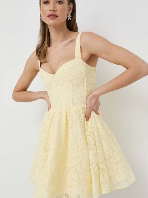 Bardot sukienka kolor żółty mini rozkloszowana - zdjęcie produktu nr 1