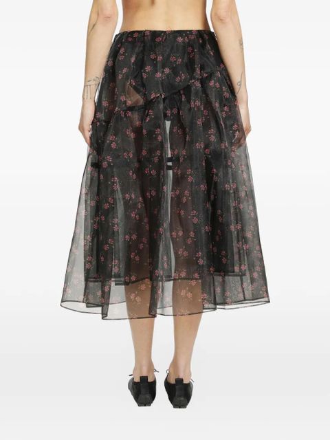 Simone Rocha floral-embroidered skirt - Black