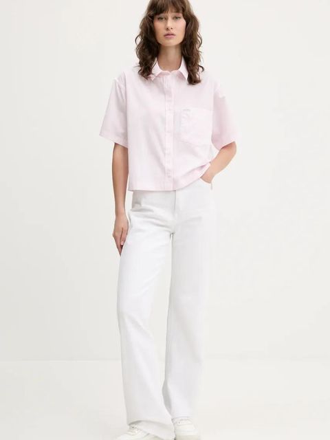 Guess Jeans koszula bawełniana damska kolor różowy relaxed z kołnierzykiem klasycznym W5GH98 WH7Q1