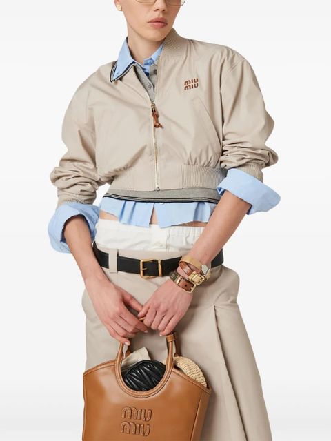 Miu Miu Panama cropped bomber jacket - Neutrals