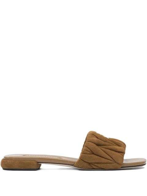Miu Miu Matelassé suede flat sandals - Brown - zdjęcie produktu nr 1