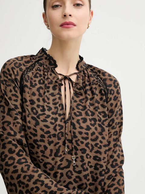 Guess bluzka NEW JOSETTE damska kolor brązowy wzorzysta W5BH74 WGLA2