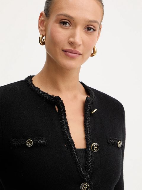 Twinset marynarka z dodatkiem wełny kolor czarny jednorzędowa gładka 252TT3040