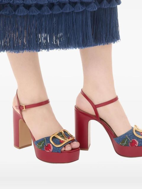 Valentino Garavani 115mm Cherryfic-embroidery VLogo-signature platform sandals - Blue